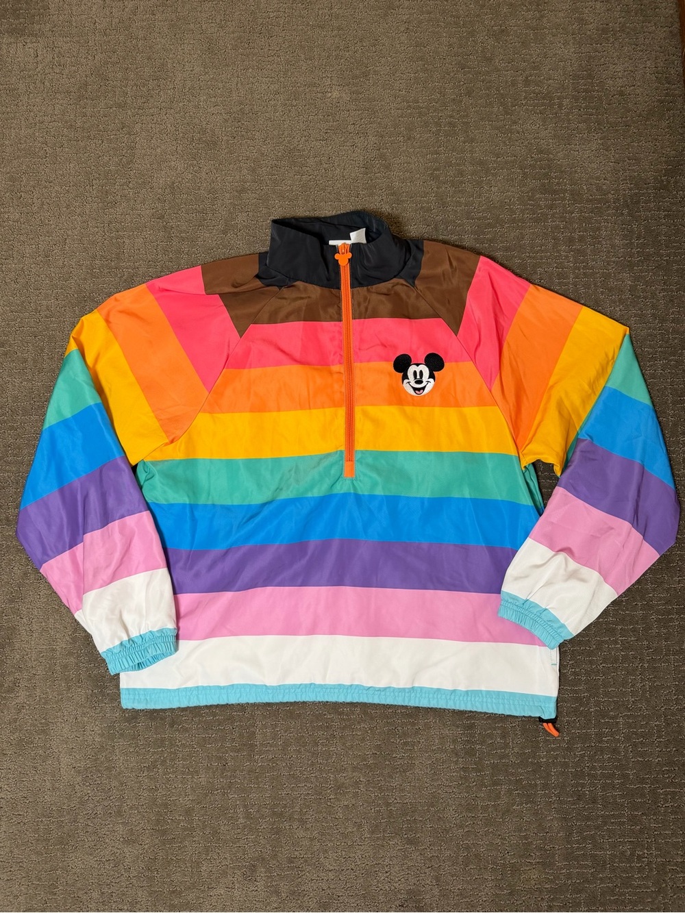 Disney Mickey Mouse Pride Collection Pullover Windbreaker 3/4 Zip Jacket Medium